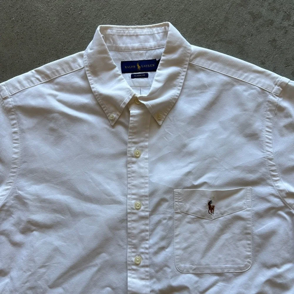 Polo Ralph Lauren Shirt Mens Large White Classic Fit Short Sleeve Button Down